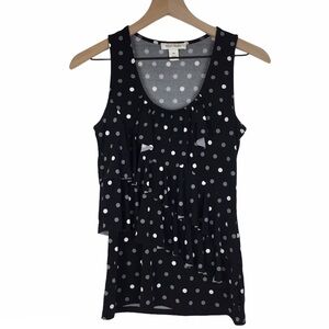 WHITE HOUSE BLACK MARKET Tank Top Sleeveless Blouse Ruffle Dot Stretchy Size XS